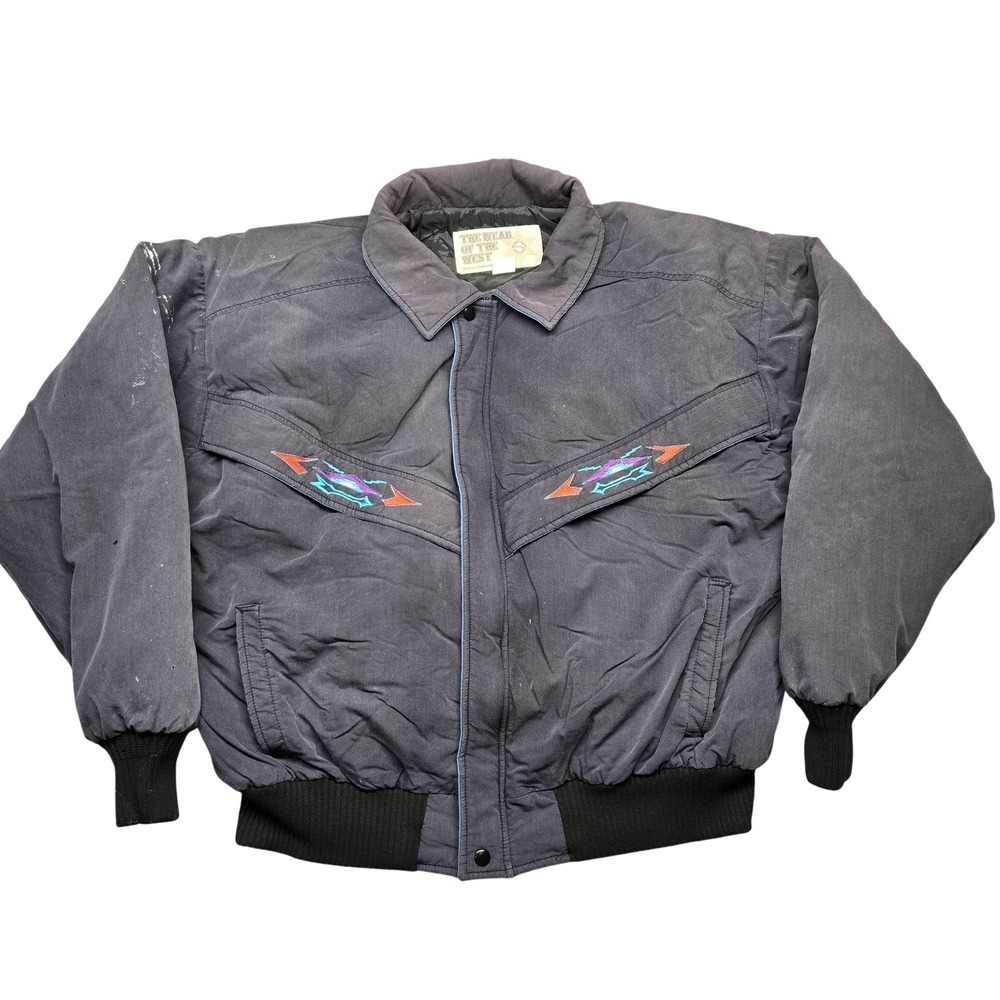Vintage The Wear Of The West Jacket Mens XL Gray Western Bomber Embroidered 90s